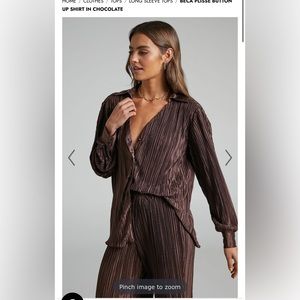 BECA PLISSE BUTTON UP SHIRT AND PANTS IN CHOCOLATE